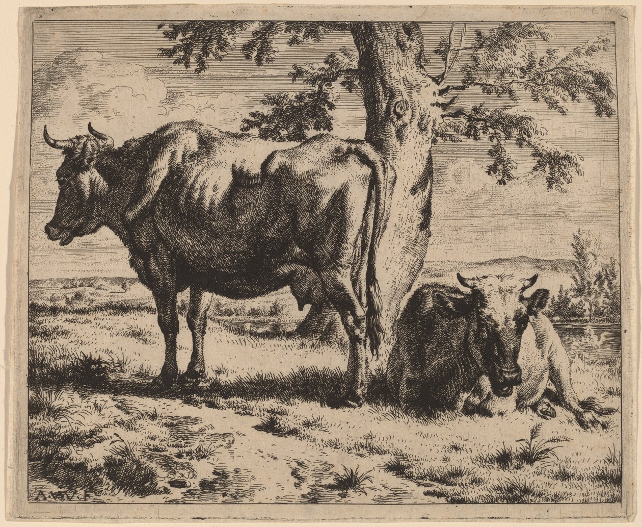 Two Cows under a Tree de Adriaen van de Velde