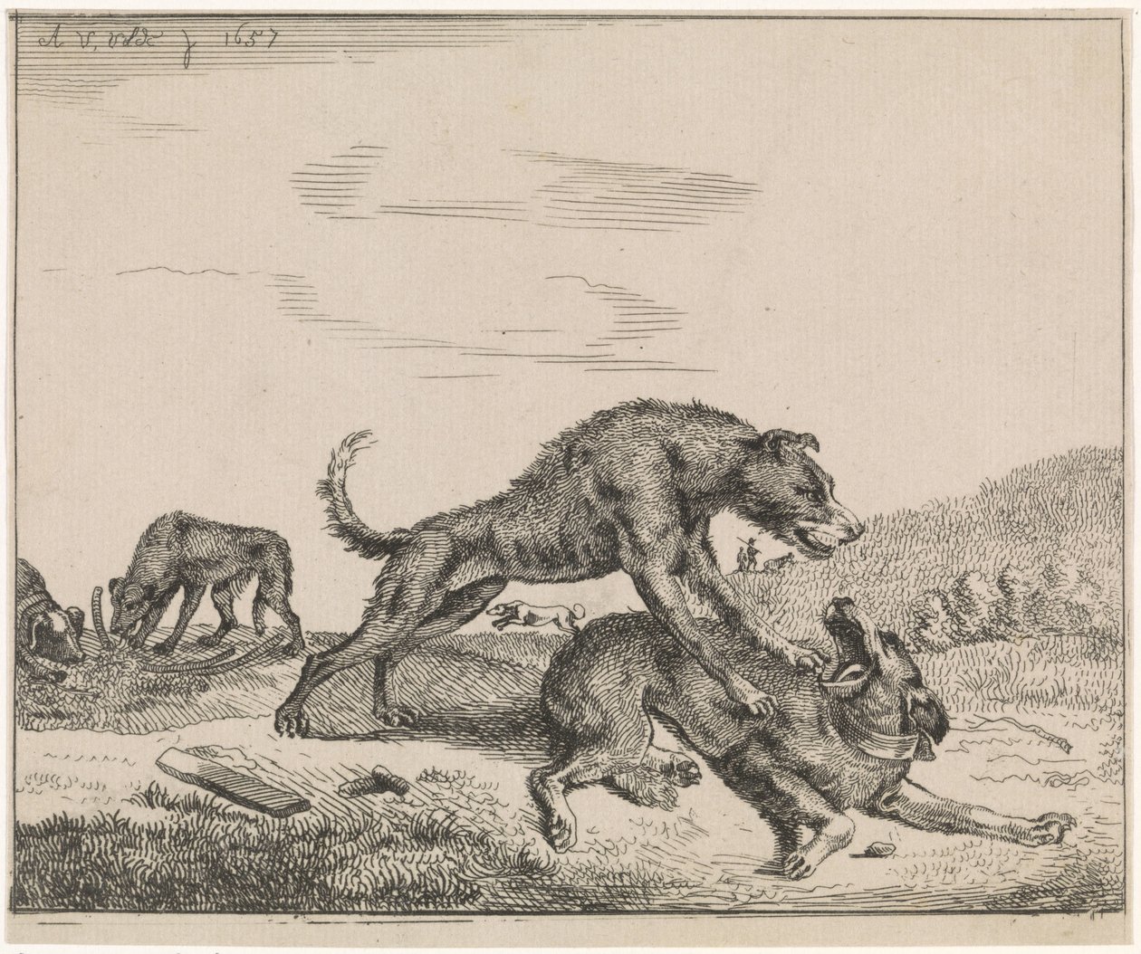 cães de briga Pecuária (título da série) de Adriaen van de Velde