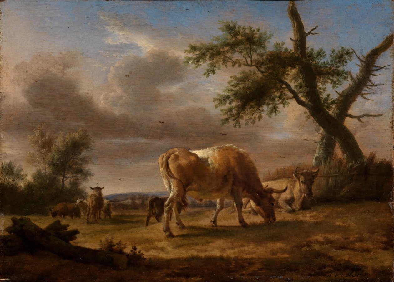 Gado bovino e ovelhas a pastar de Adriaen van de Velde