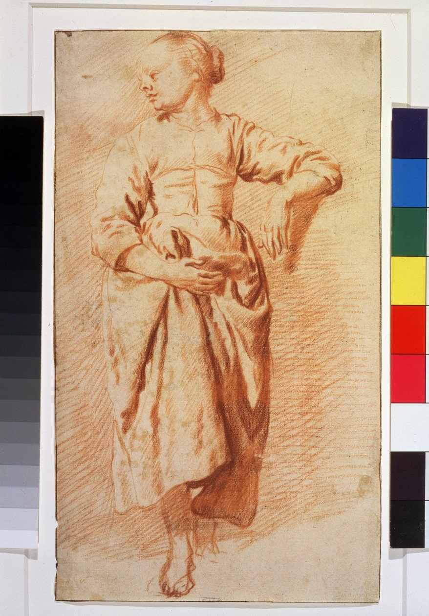 Mulher em vestido de camponesa. 1670-1675 (giz) de Adriaen van de Velde