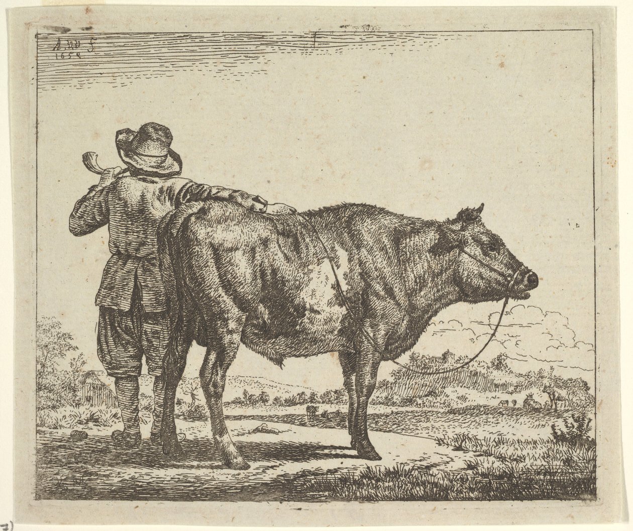 Jovem pastor com um touro, de animais diferentes, 1659. de Adriaen van de Velde