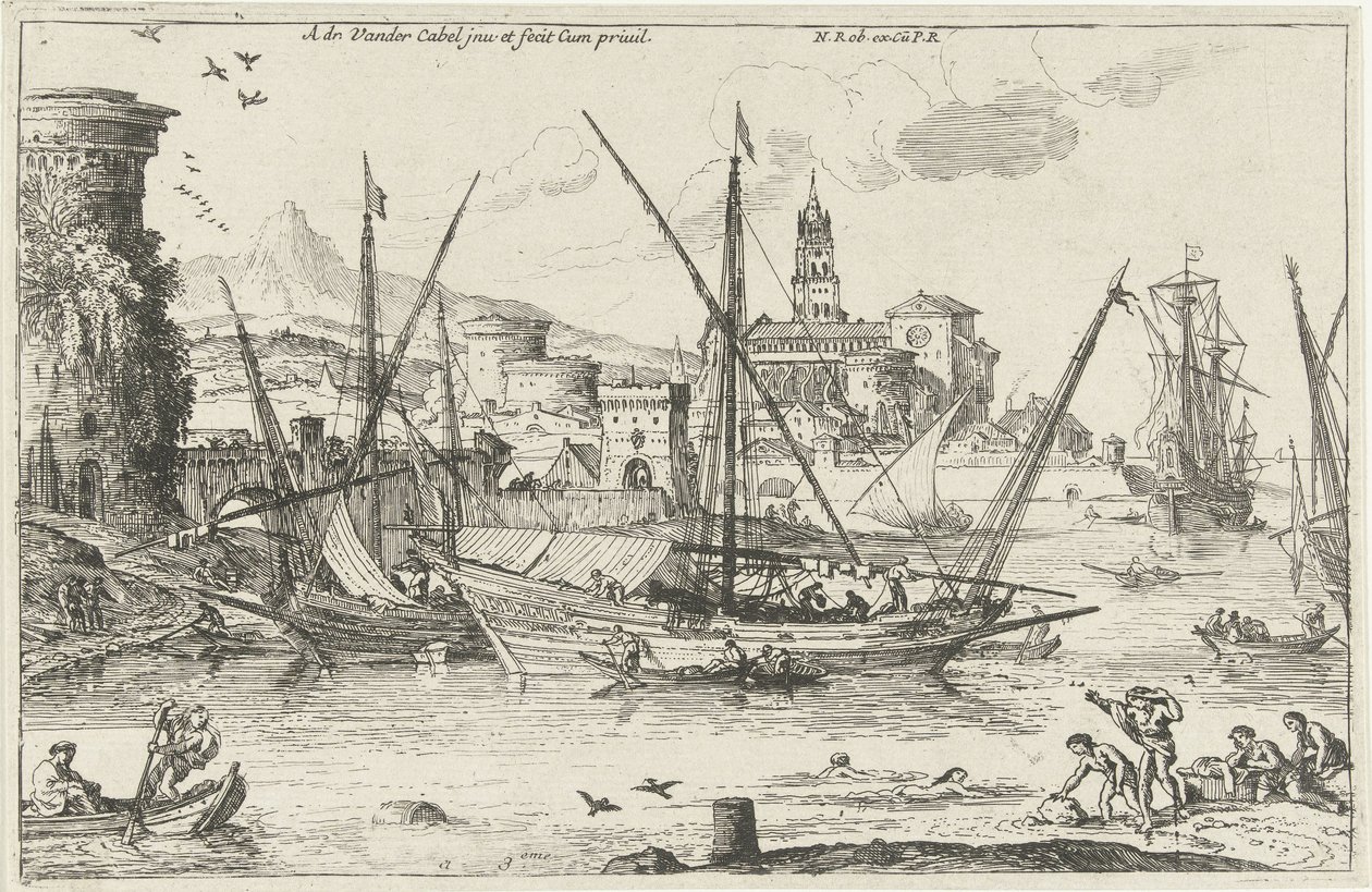 Porta Vista do porto ao sul Paisagens, segunda série (título da série) de Adriaen van der Kabel