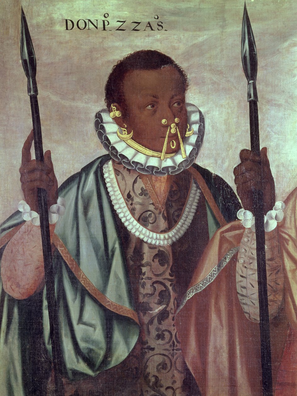 Equatoriano de Quito, detalhe de &39;Warriors of the Esmeraldas&39;, 1599 (ver 113582) de Adrian Sanchez Galque