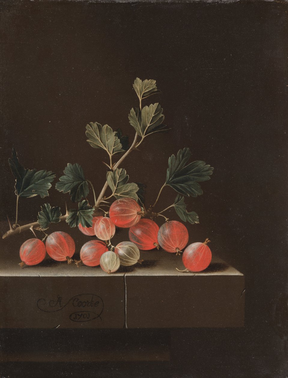 Groselhas em uma mesa, 1701 de Adrian Coorte
