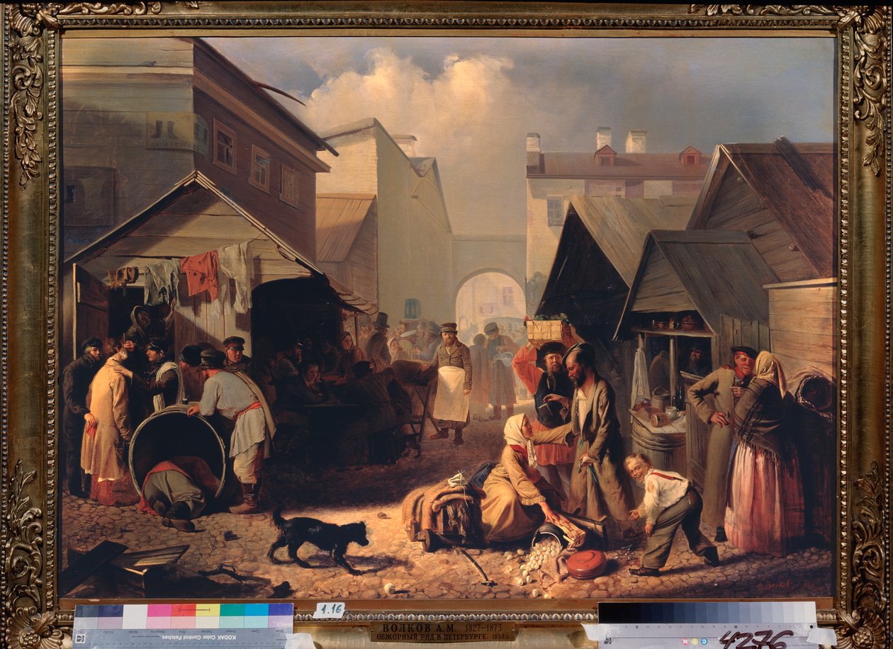 Buvette a São Petersburgo (Barraca de Refrescos em São Petersburgo) - Pintura de Adrian Markovich Volkov (1827-1873), óleo sobre tela de Adrian Markovich Volkov