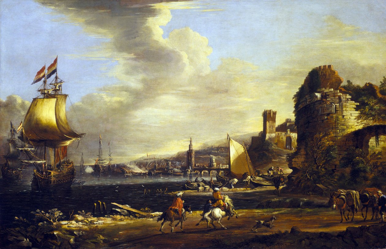 O Porto de Génova, c.1660 (óleo sobre tela) de Adrian van der Cabel