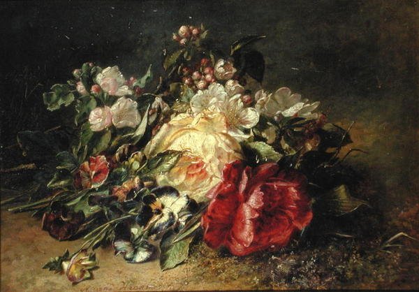 Still Life with Roses and Pansies (óleo sobre tela) de Adriana Joanna Haanen