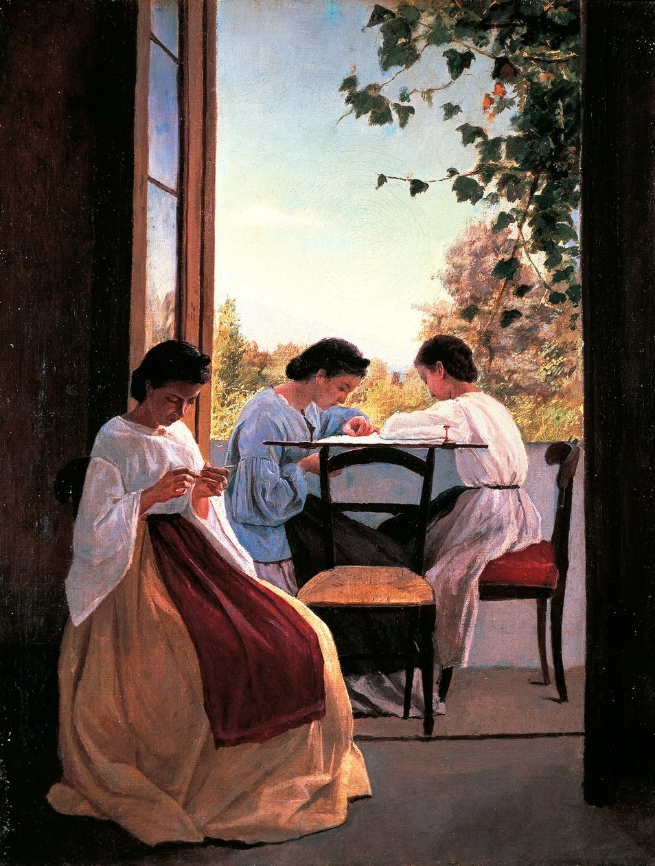 As bordadeiras de Adriano Cecioni (1836-1886), óleo sobre tela, detalhe 52x41 cm de Adriano Cecioni