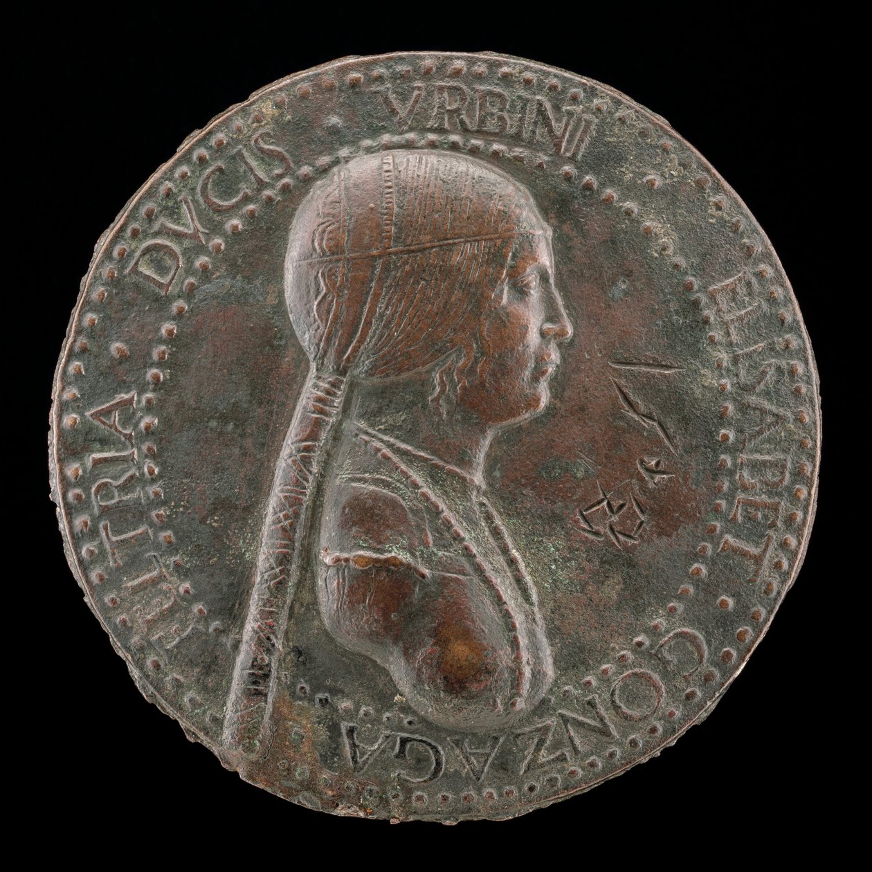 Elisabetta Gonzaga, falecida em 1528, Duquesa de Urbino, Esposa de Guidobaldo I 1489 [obv], provavelmente depois de 15 de Adriano Fiorentino