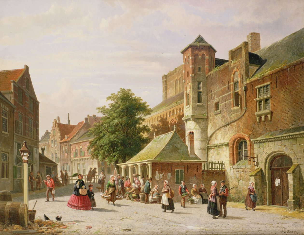 Uma cena de rua em Amesterdão de Adrianus Eversen