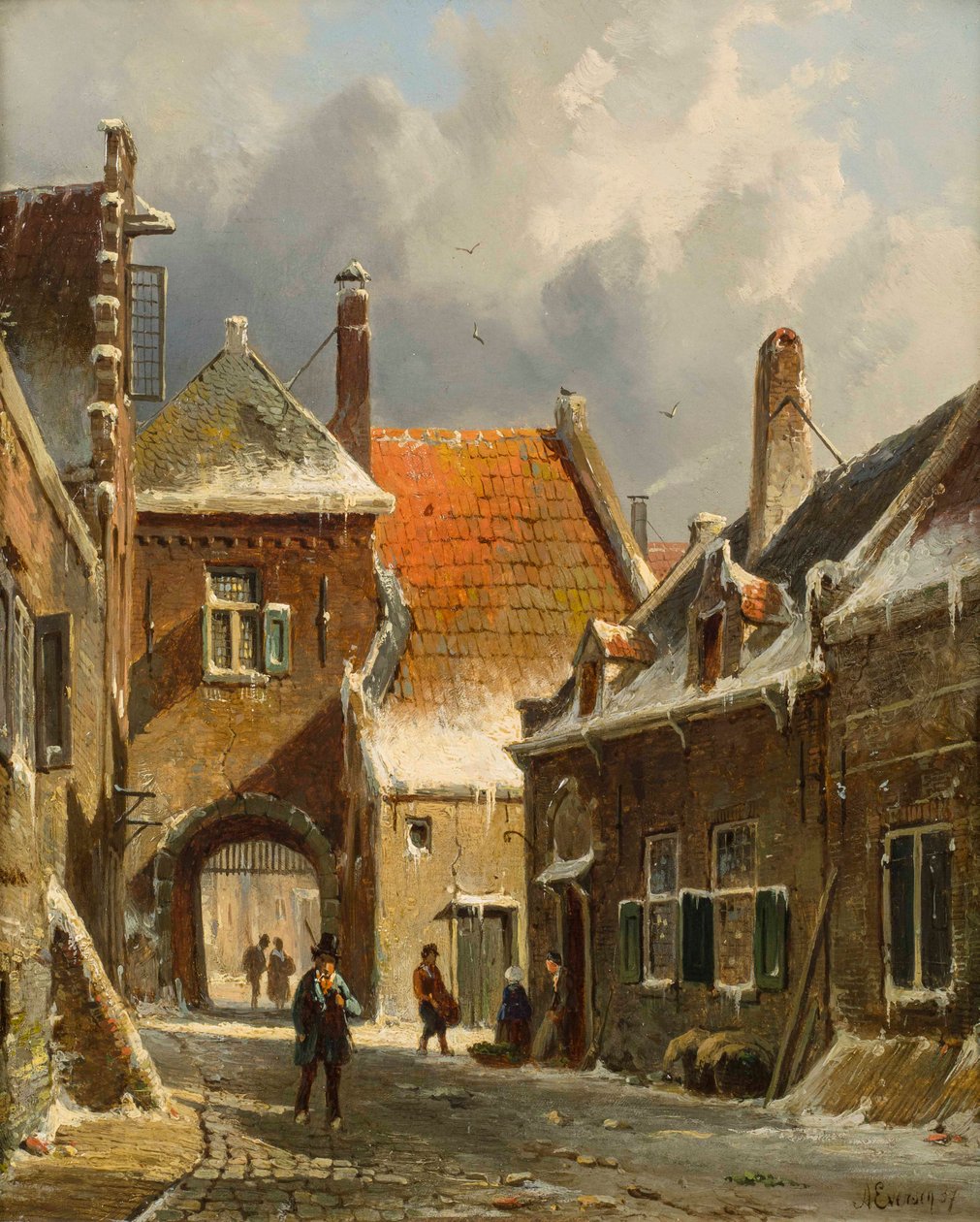 Uma cena de rua de inverno, século XIX de Adrianus Eversen