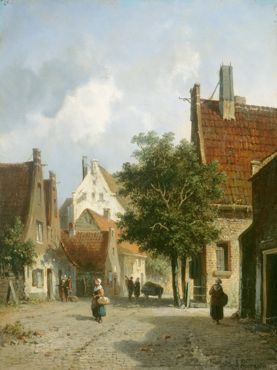 Cena de rua de Amesterdão (óleo sobre madeira) de Adrianus Eversen