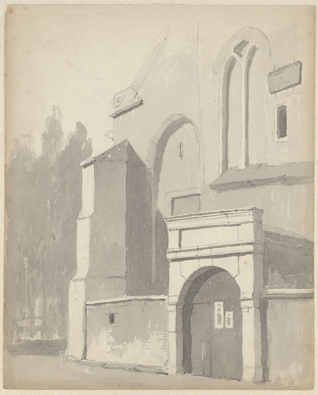 Vista de um portão de entrada para uma igreja de Adrianus Eversen