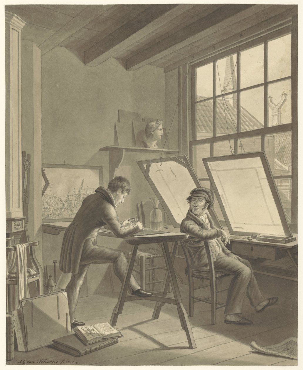 Workshop de Jacob Ernst Marcus na Rozenstraat em Amsterdã de Adrianus Gerardus van Schoone