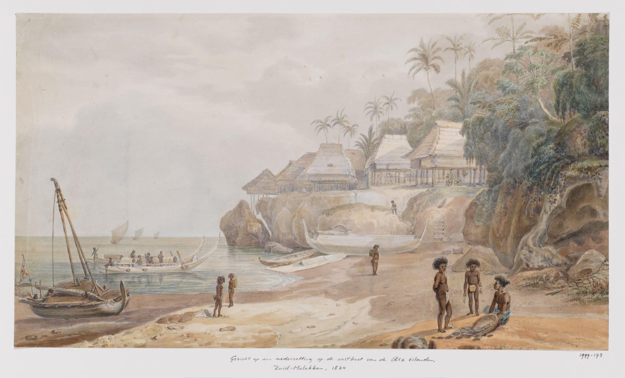 Vista de um assentamento da costa leste de Workai, Ilhas Aru, Sudeste Maluku de Adrianus Johannes Bik