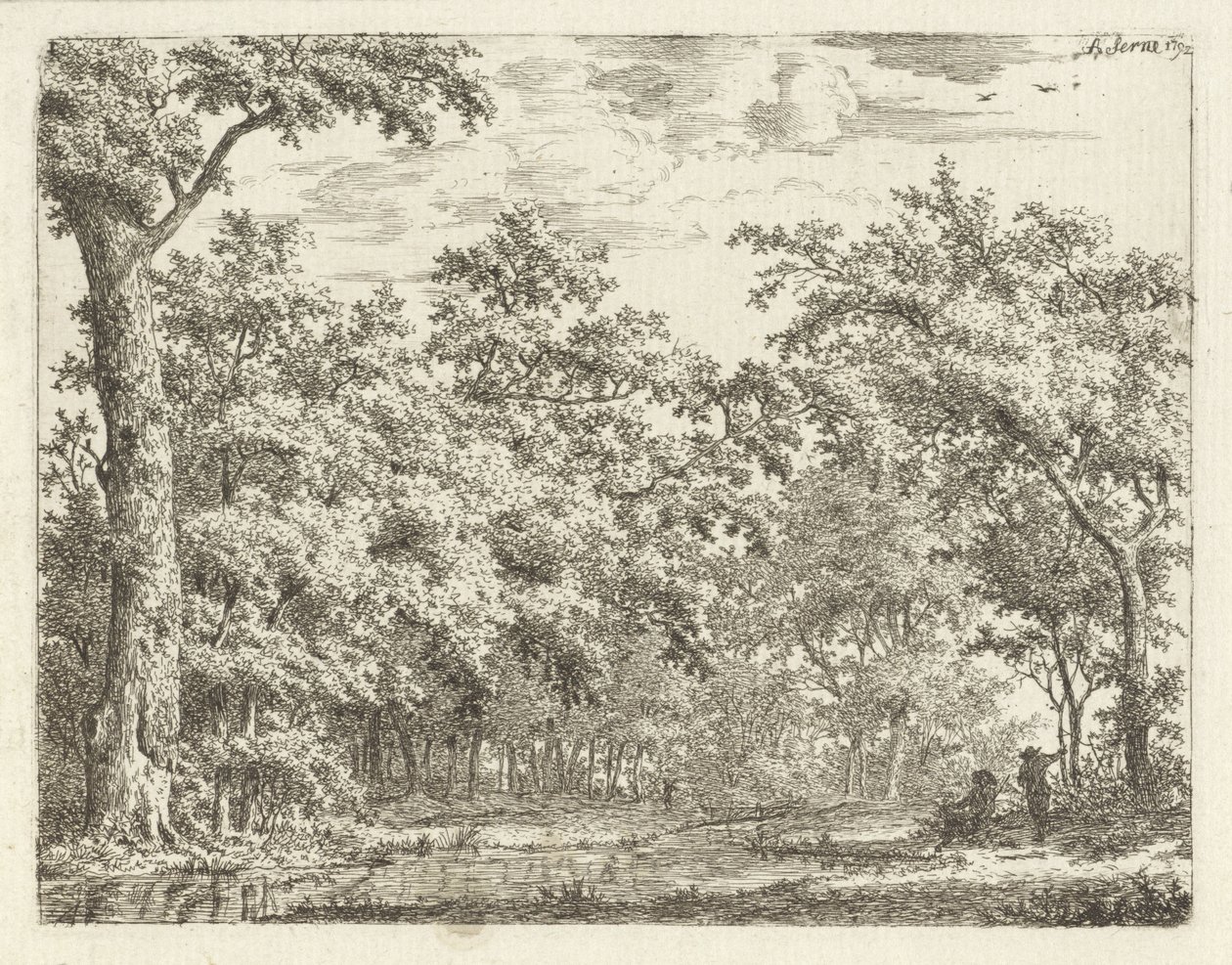 Duas figuras junto à água na floresta de Adrianus Serné