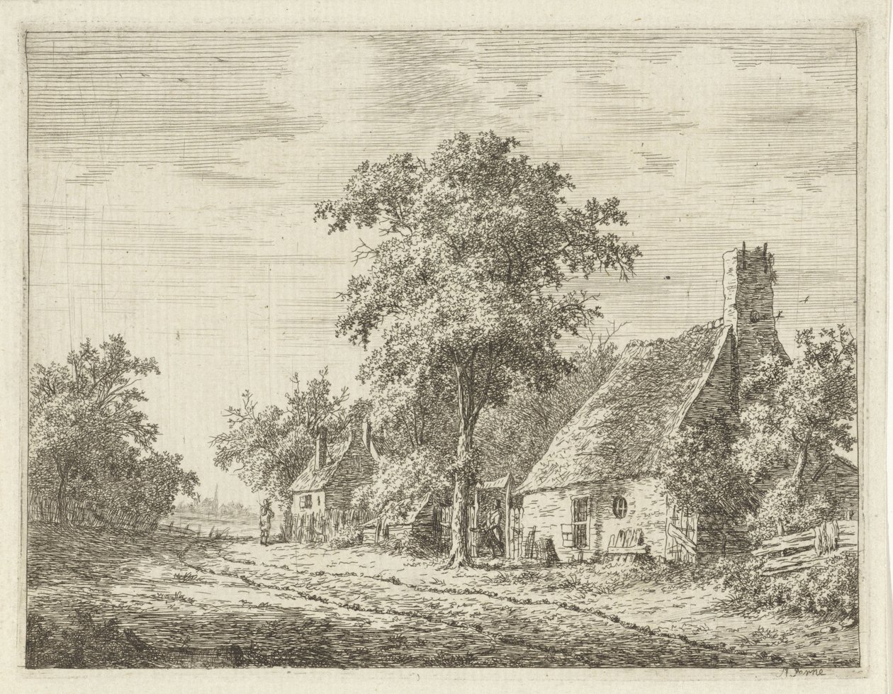 Duas casas ao longo de uma estrada de Adrianus Serné