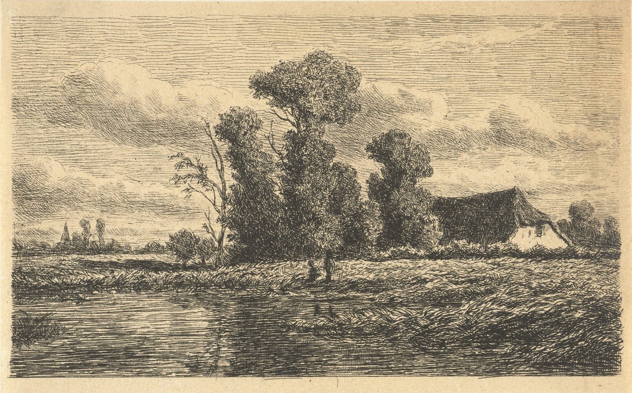 Paisagem com vala e fazenda de Adrianus van Everdingen