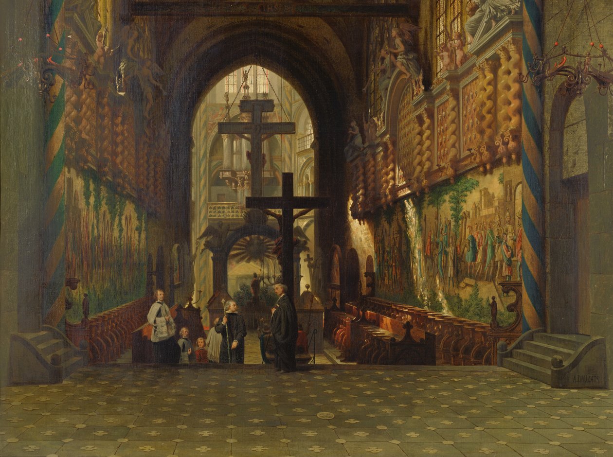 Interior, de, a, igreja, de, são, Gereon, em, colónia de Adrien Dauzats