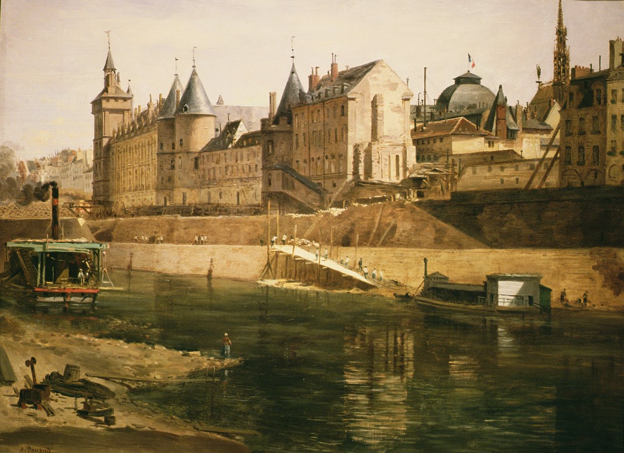 O Palácio da Justiça, a Conciergerie e a Torre do Relógio, depois de 1858 de Adrien Dauzats