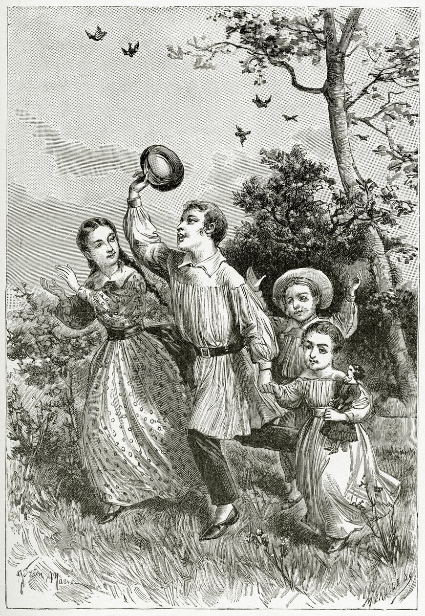 A família do século XIX (gravura bw) de Adrien Emmanuel Marie