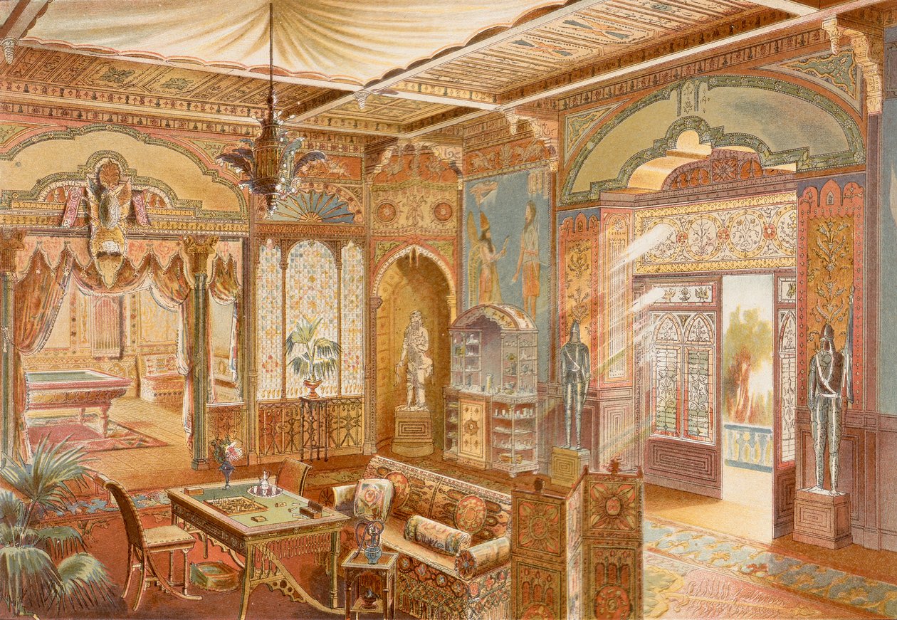 Sala de jogos em estilo assírio, ilustração de 