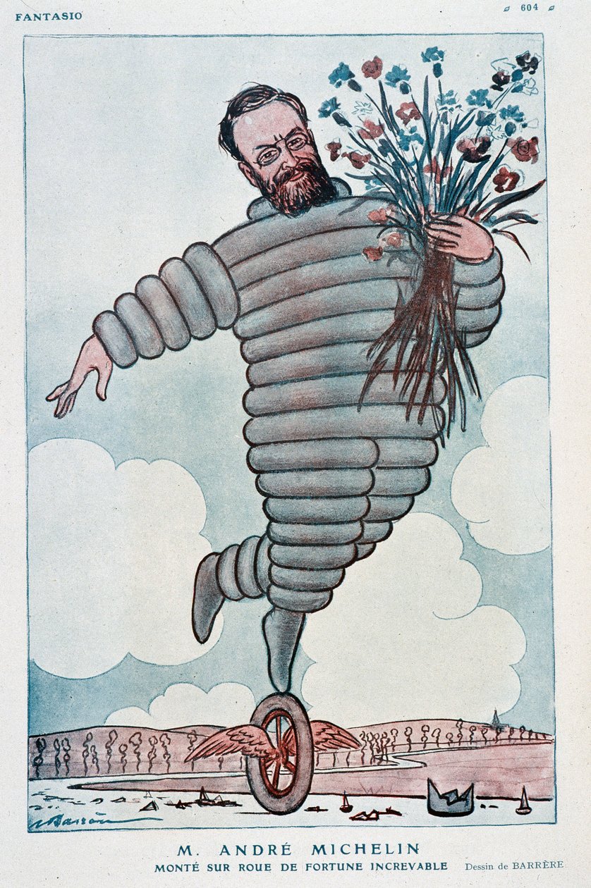 Desenho animado de André Michelin e Bibendum - Ilustração de Adrien Barrere (1877-1931) em "Fantasio" de 01/07/1923 de Adrien Barrere