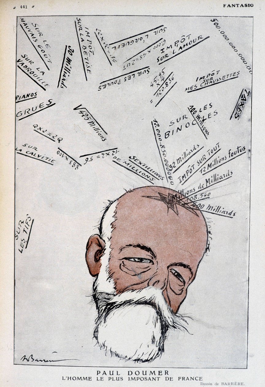 Desenho animado de Paul Doumer - Ilustração de Adrien Barrere (1877-1931) em "Fantasio" de 15/05/1921 de Adrien Barrere