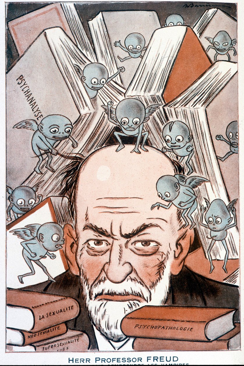 Desenho animado de Sigmund Freud "Le qui fait comprendre les vampires" - Ilustração de Adrien Barrere (1877-1931) em "Fantasio" de 15/05/1931 de Adrien Barrere