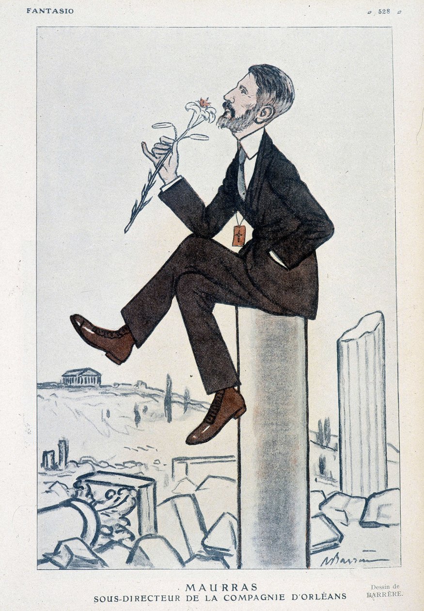 Charles Maurras, político e escritor francês (1868-1952), vice-diretor da campanha de Orleans - Ilustração de Adrien Barrere (1877-1931) em "Fantasio" de 15/05/1923 de Adrien Barrere