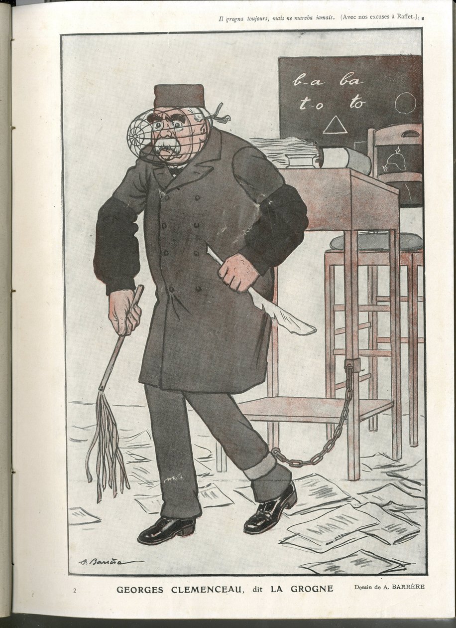 Ilustração de A Barrere (1874-1931) em "Fantasio", 01/05/16 - Georges Clemenceau, dit La Grogne - Guerra de 14 -18, Censura - Clemenceau George de Adrien Barrere