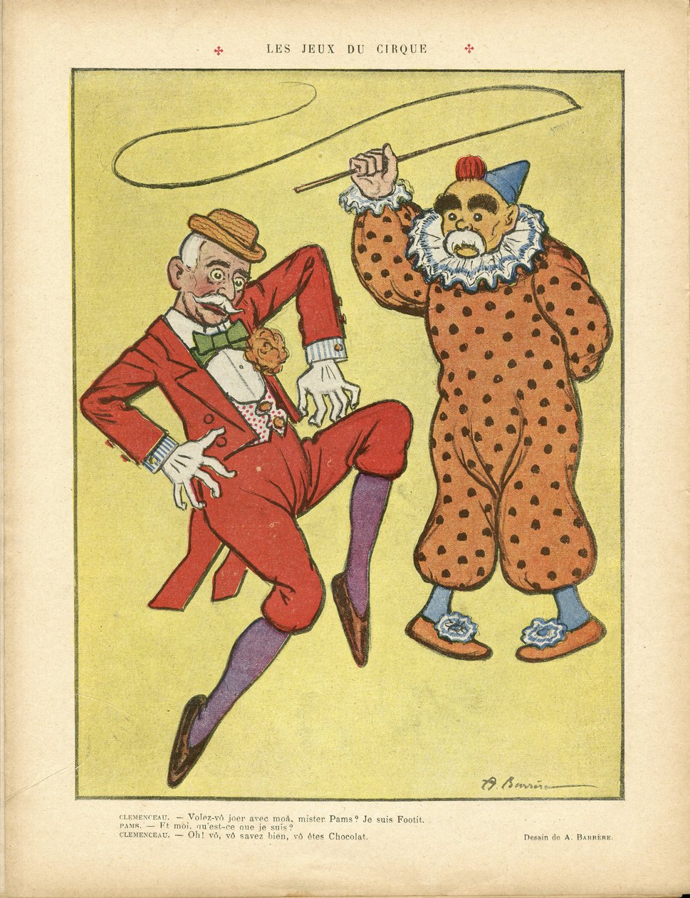Ilustração de A Barrere (1874-1931) em Le Rire, 22/02/13 - Jogos de Circo - Clemenceau George, Pams Jules (1852-1930), Circo, Carnaval/Jogo/Circo de Adrien Barrere