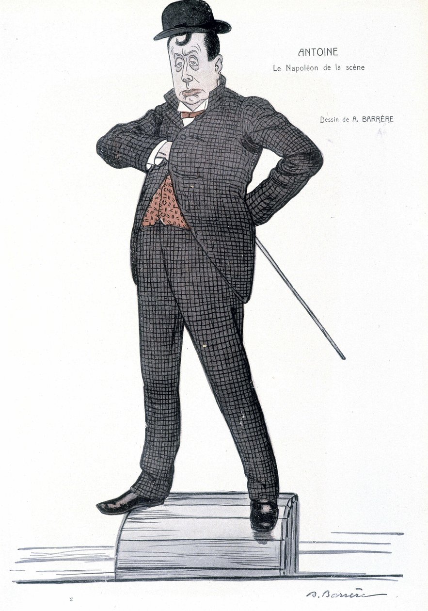 Retrato de André Antoine (1858-1943), diretor francês, ator, teórico e diretor de teatro - Desenho de A. Barrere - em "Fantasio", 01/06/1907. de Adrien Barrere