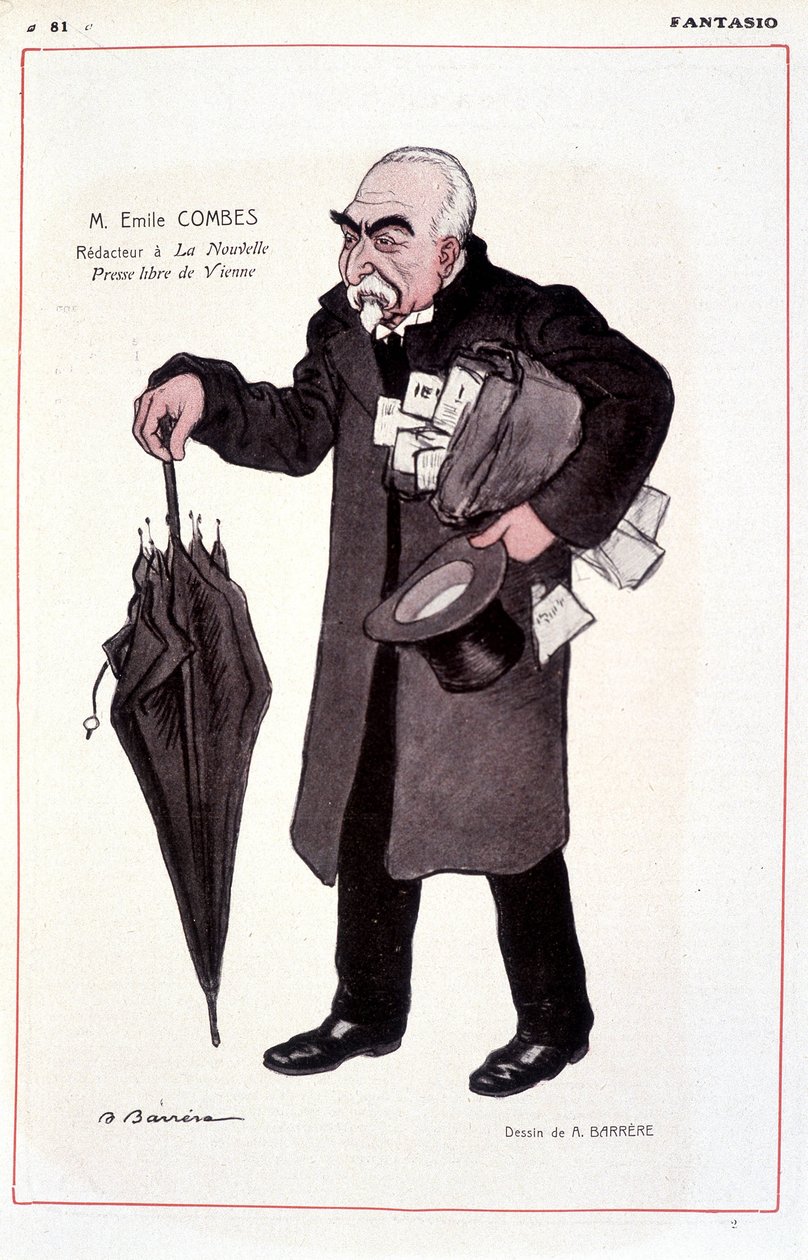Retrato de Emile Combes, político francês (1835-1921), Reactor na La Nouvelle Presse libre de Vienne - Ilustração de Adrien Barrere (1877-1931) Em Fantasio 01/03/1907 de Adrien Barrere