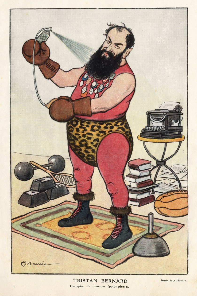 Retrato de Tristan Bernard (1866-1947), escritor francês, desenho animado de Barrere em "Fantasio" de abril de 1915. de Adrien Barrere