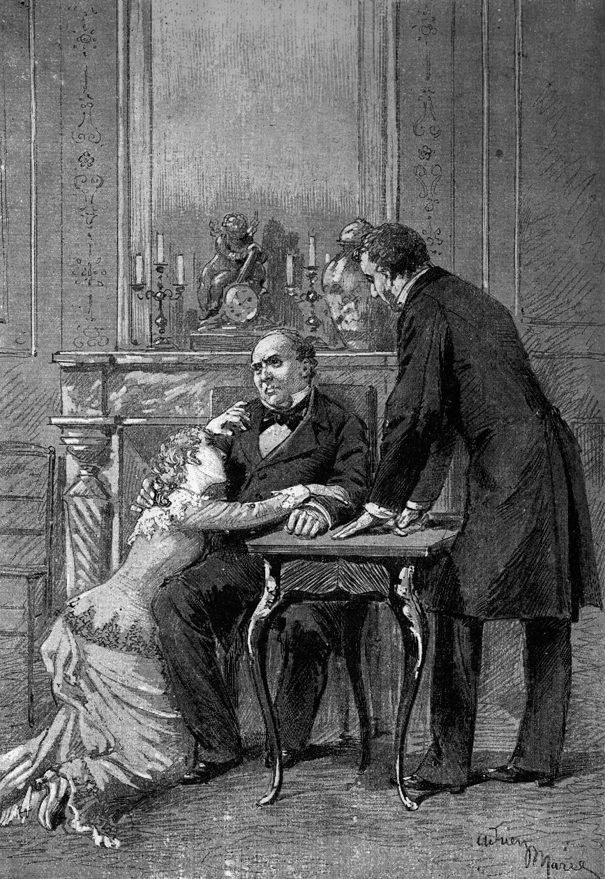 Representação Théatrale : 1er acte de "Jean Baudry" par Auguste Vacquerie (1819-1895) avec Melle Bertet (Andree), M. Barre (Bruel), Edmond Got (1822-1901) (Jean Beaudry). Paris, Comedie Francaise de Adrien Emmanuel Marie