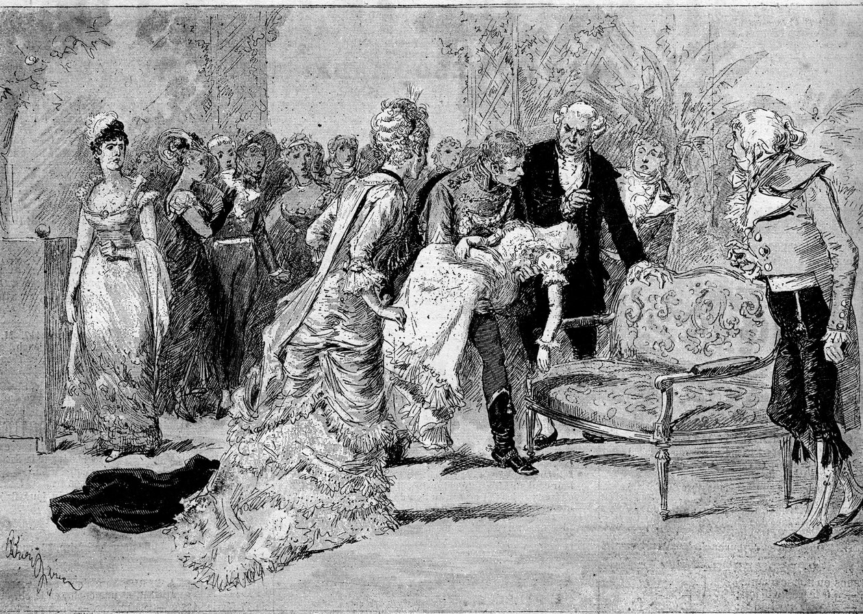 Representação teatral: "Le beau Solignac" de Jules Claretie (1840-1913) e William Busnach (1832-1907) com Edouard Angelo (Solignac) e Melle Cassothy (Louise de Farges). Paris, teatro du Chatelet de Adrien Emmanuel Marie
