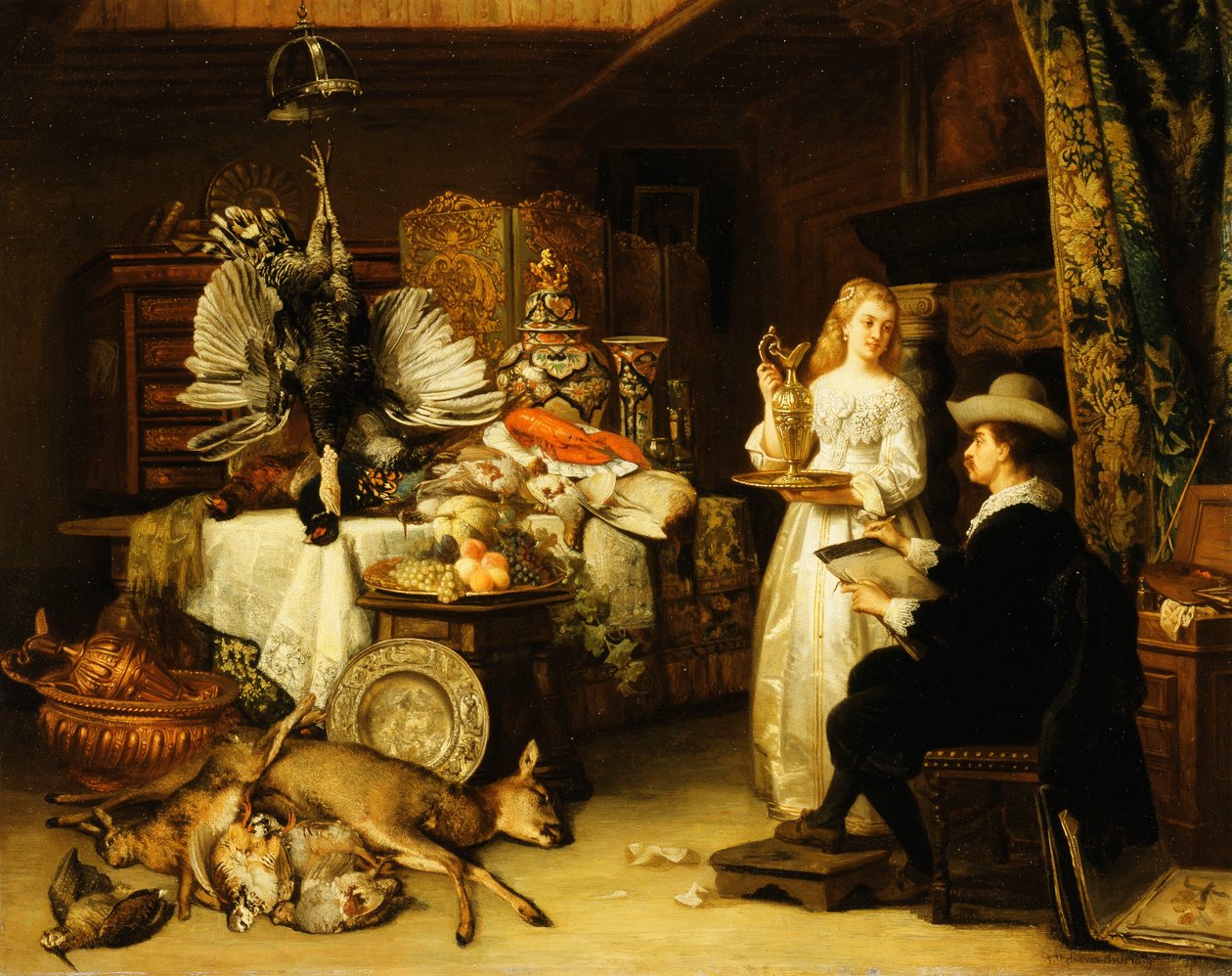 O estúdio do artista, 1879 de Adrien Joseph Verhoven Ball