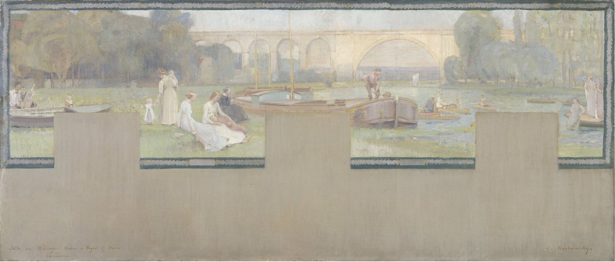 Esboço para a Câmara Municipal de Nogent-sur-Marne: Le repos - la navigation, primavera de 1889 (óleo sobre tela) de Adrien Karbowsky