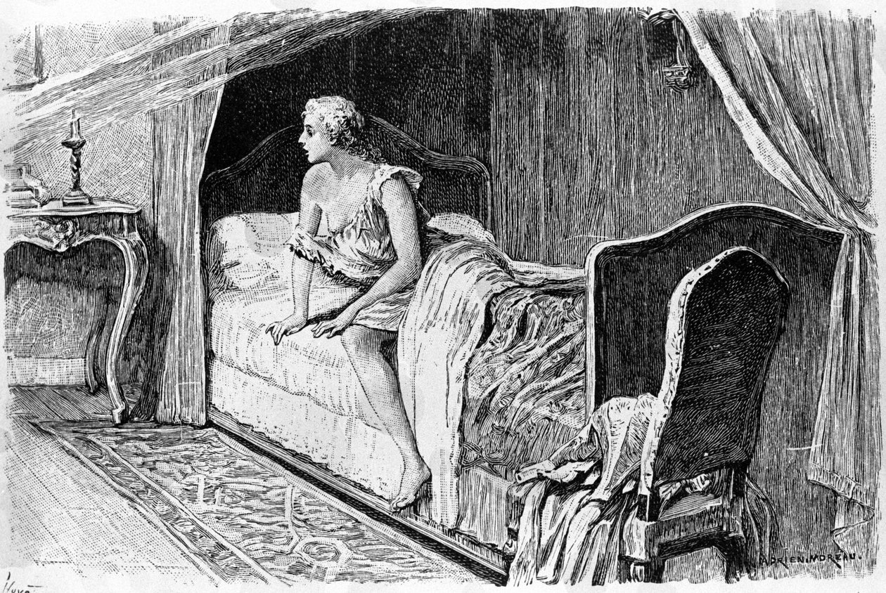 Gravura de Adrien Moreau (1843-1906) ilustrando "Candide" de François Marie Arouet dit Voltaire (1694-1778). de Adrien Moreau