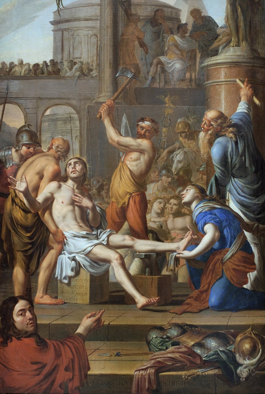 O martírio de São Adriano (falecido em 306). Pintura de Adrien Sacquespee (1629-1688), óleo sobre tela de Adrien Sacquespee
