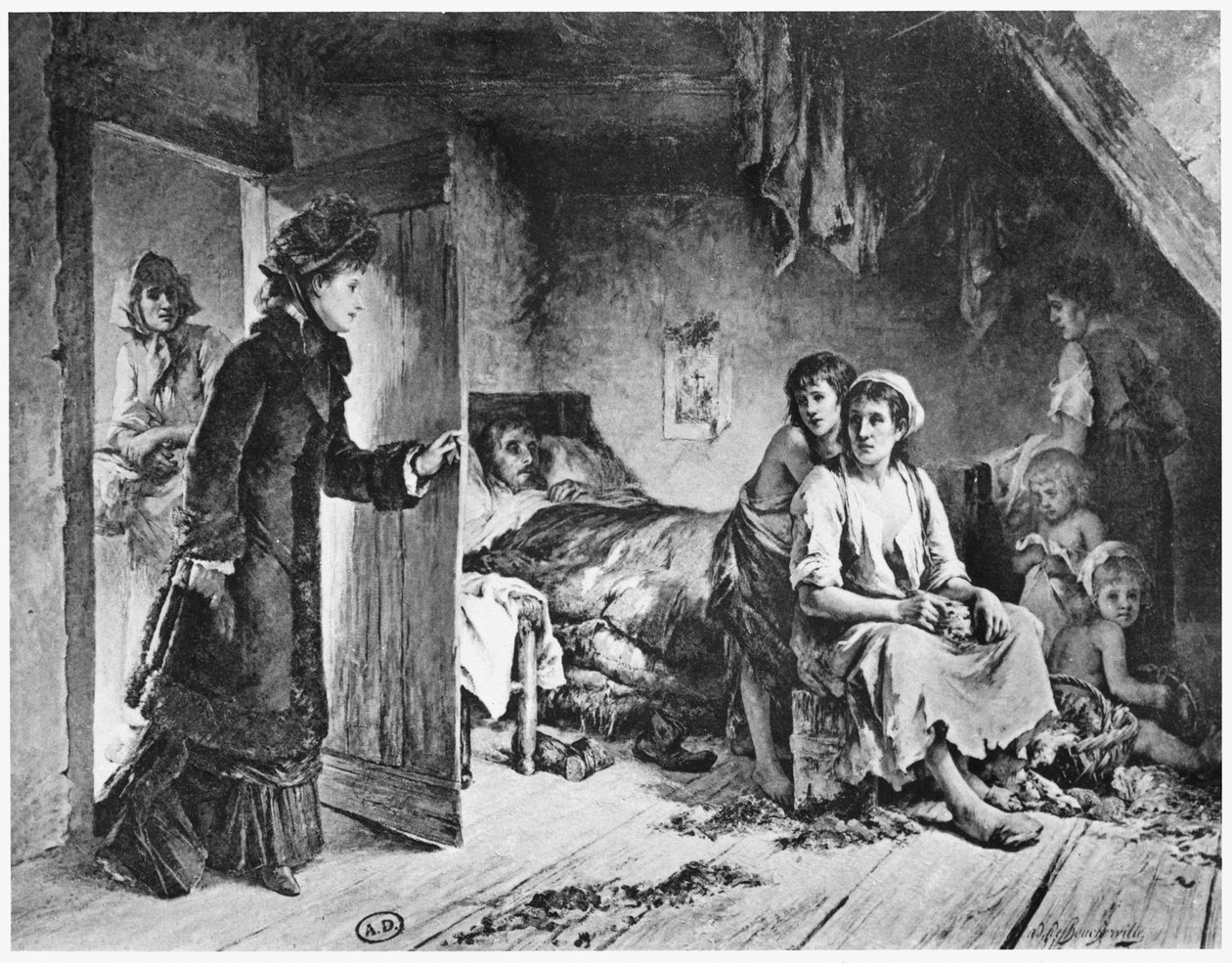 Na casa dos pobres, c.1880 (foto do bw) de Adrien de Boucherville