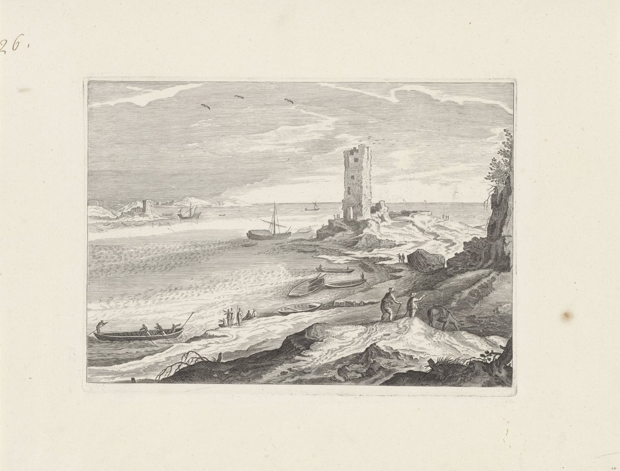 Paisagem marítima com a ruína de uma torre de Aegidius Sadeler (II) (attributed to)