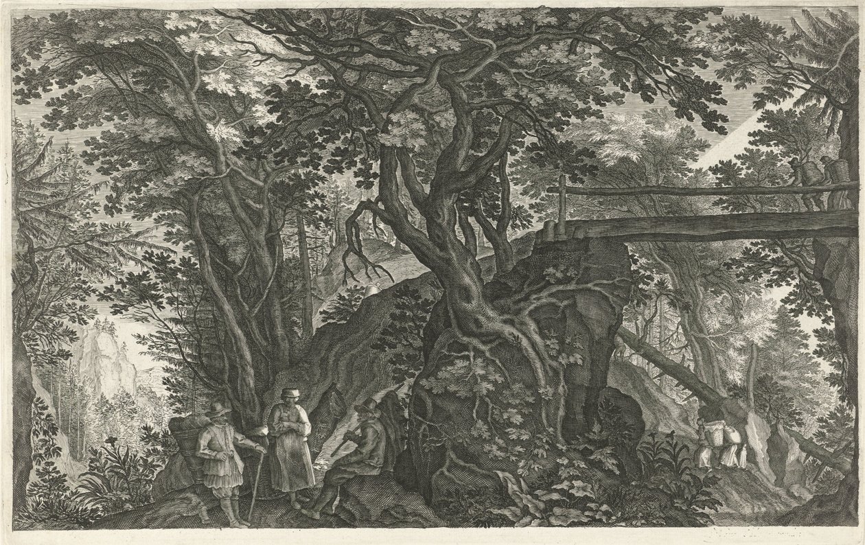 Paisagem da floresta com uma ponte Oito paisagens da Boêmia (título da série) de Egidius  Sadeler (II)