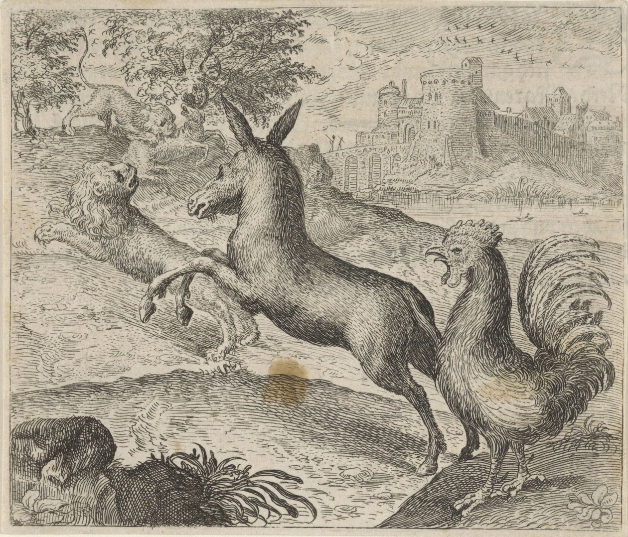Fábula do Leão, Burro e Galo de Egidius  Sadeler (II)