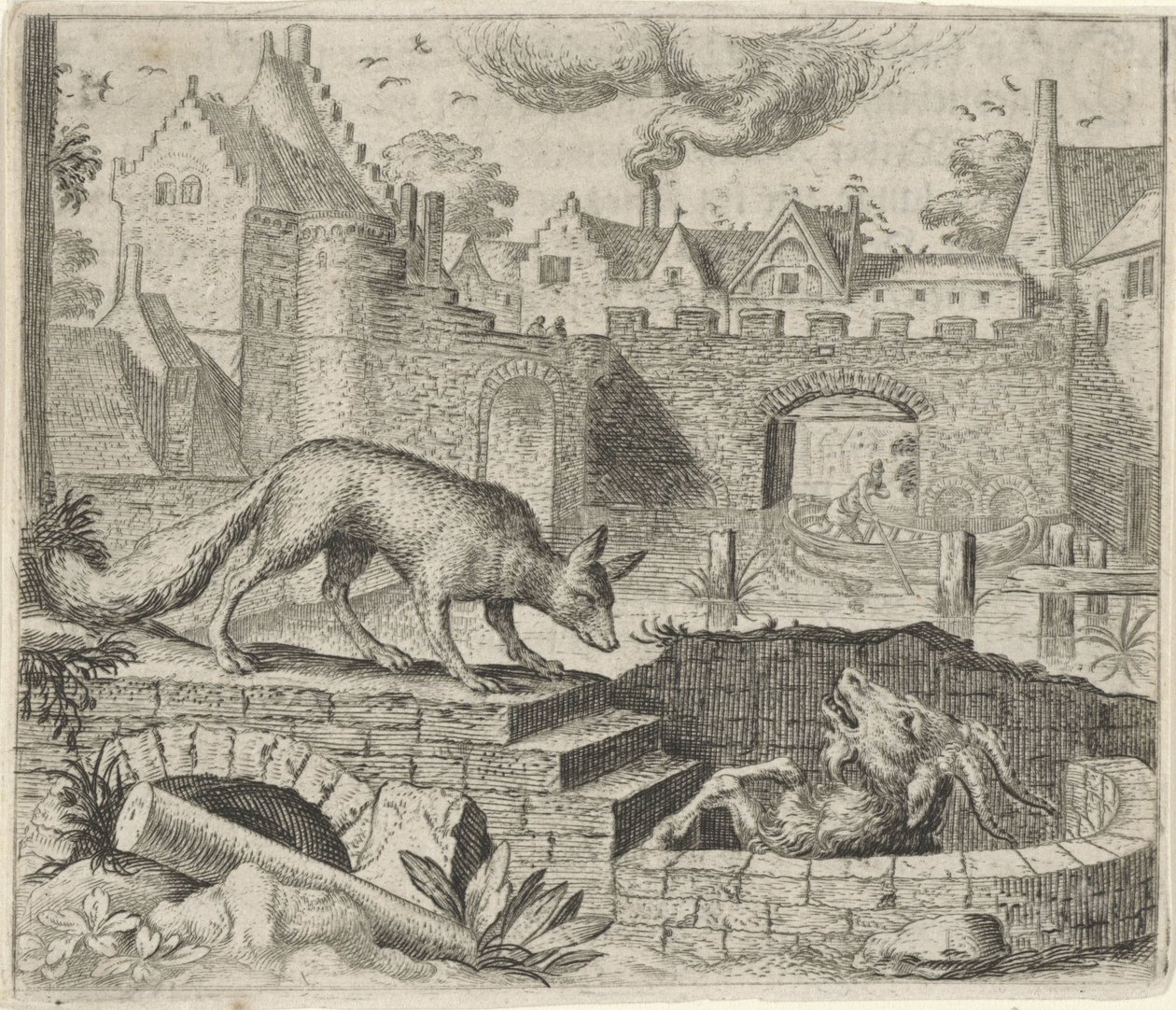 Fábula da raposa e do bode de Egidius  Sadeler (II)
