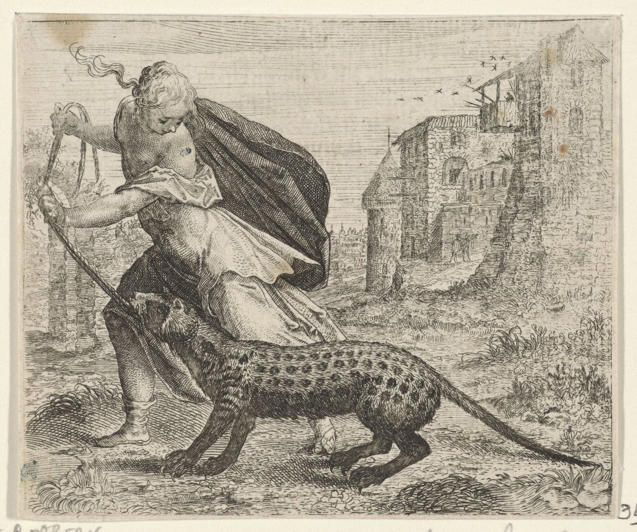 Fábula da mulher com um gato civeta de Egidius  Sadeler (II)