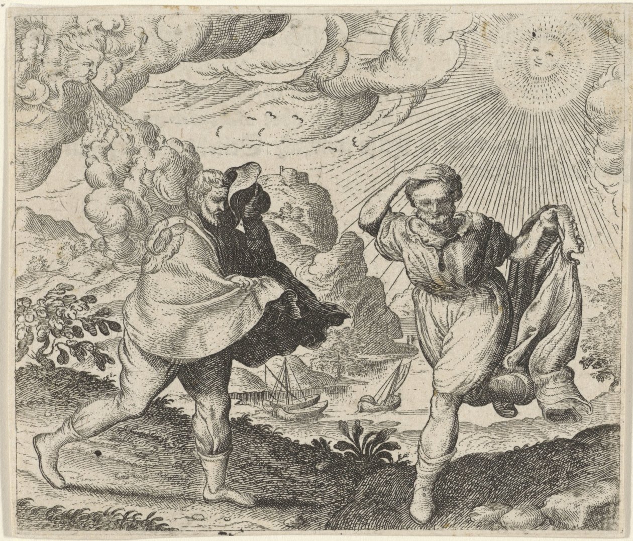 Fábula do vento, sol e caminhantes de Egidius  Sadeler (II)