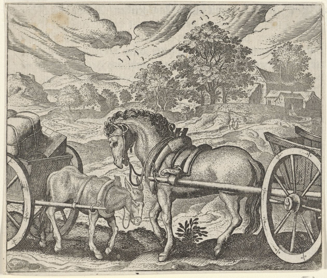 Fábula do cavalo e burro insatisfeitos de Egidius  Sadeler (II)