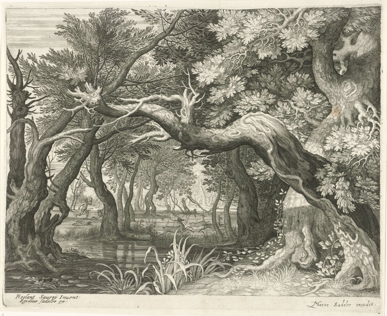 A caça ao veado num lago florestal
Seis paisagens (título da série) de Egidius  Sadeler (II)